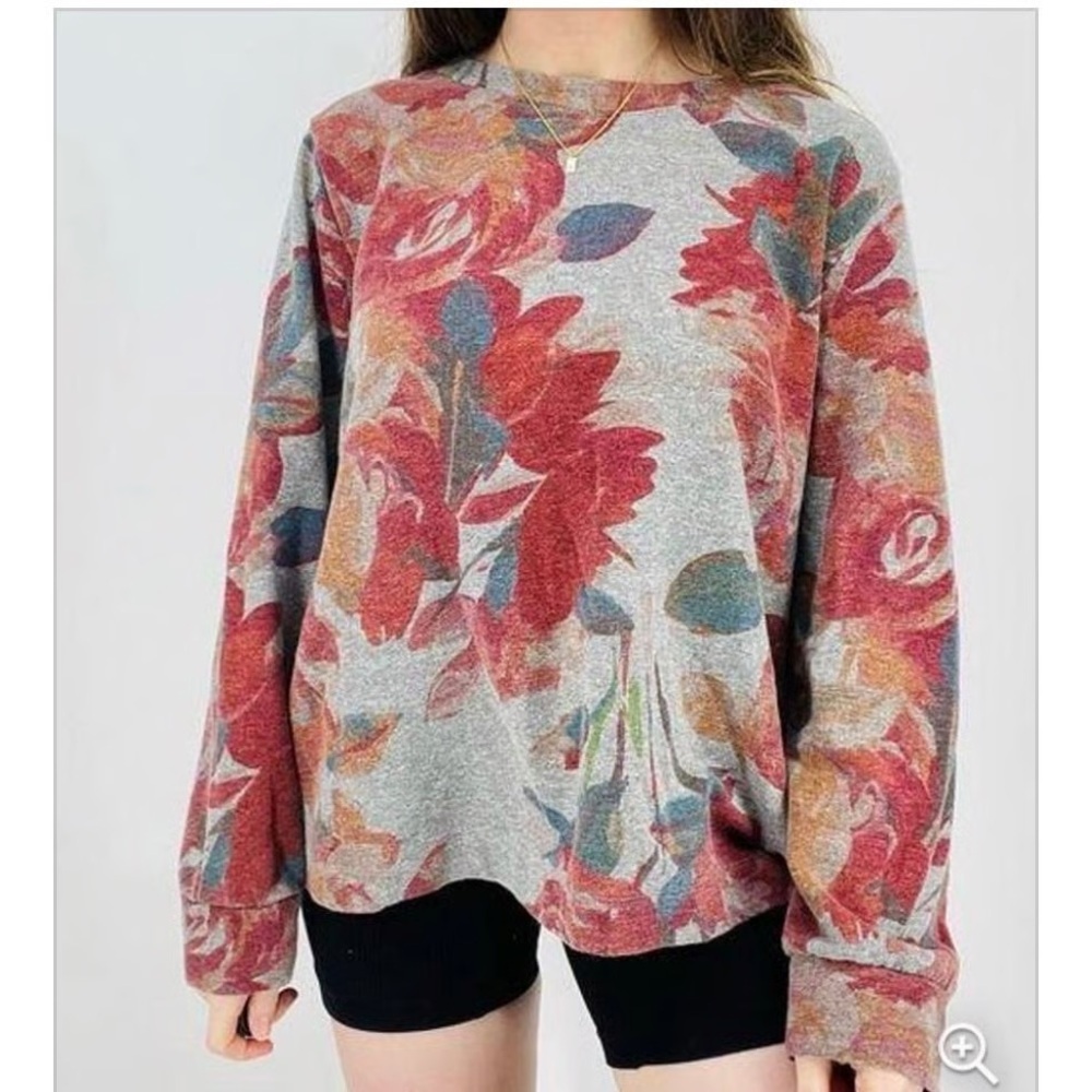 Anthropologie t.la Floral Long Sleeve Round Neck French Terry Sweatshirt Size S